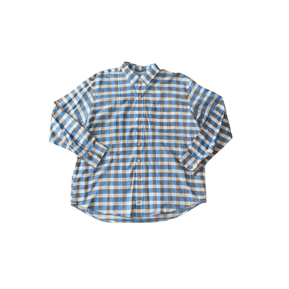 Men’s Izod Blue, Orange, and White Checkered Long Sleeve Button-Down Shirt (XXL)